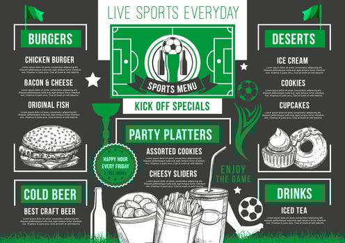 Vector soccer bar football beer pub meals menu