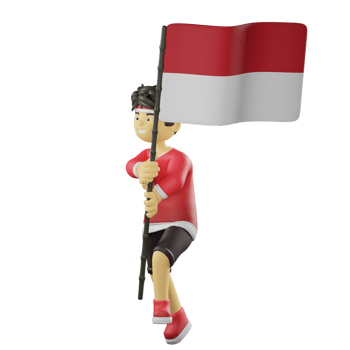 Indonesian Young Boy Run With Flag png
