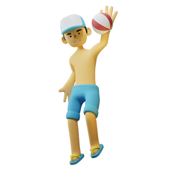 3D Character Summer Boy Smashing Volley Ball png