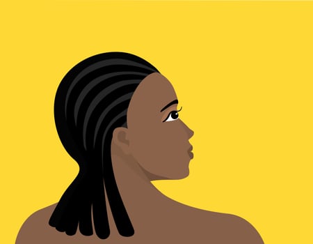 Back side view of black teenage girls, flat vector illustration.
