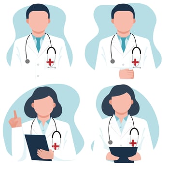 Set of doctor on uniform, professional team. Flat vector illustration.