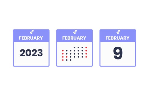 February 9 calendar design icon. 2023 calendar schedule, appointment, important date concept vector