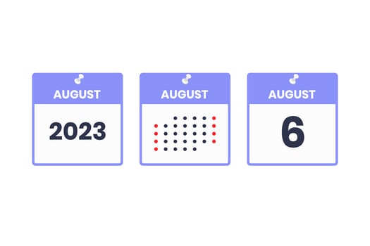 August 6 calendar design icon. 2023 calendar schedule, appointment, important date concept vector