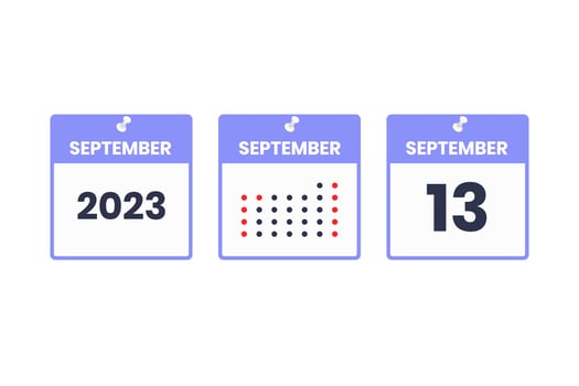 September 13 calendar design icon. 2023 calendar schedule, appointment, important date concept vector
