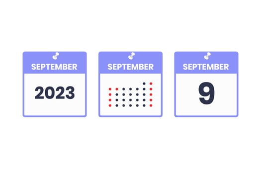 September 9 calendar design icon. 2023 calendar schedule, appointment, important date concept vector