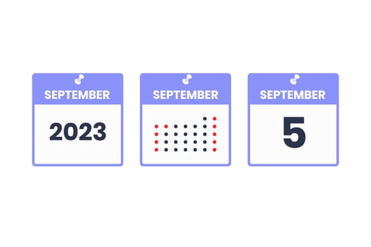 September 5 calendar design icon. 2023 calendar schedule, appointment, important date concept vector