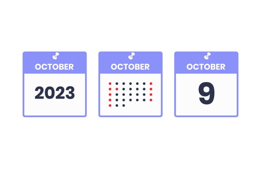 October 9 calendar design icon. 2023 calendar schedule, appointment, important date concept vector