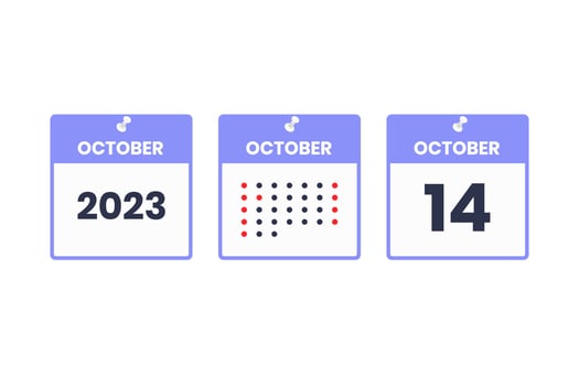 October 14 calendar design icon. 2023 calendar schedule, appointment, important date concept vector
