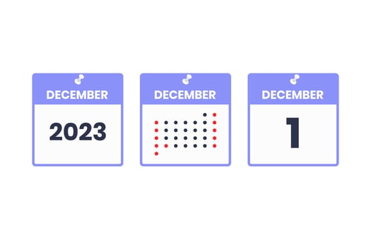 December 1 calendar design icon. 2023 calendar schedule, appointment, important date concept vector