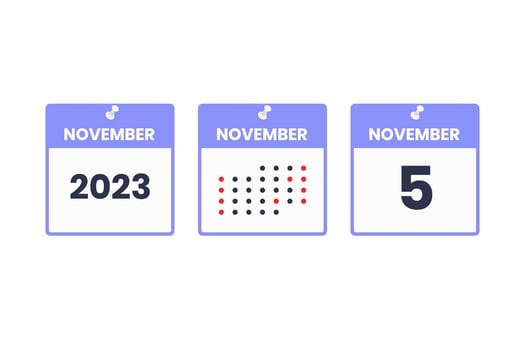 November 5 calendar design icon. 2023 calendar schedule, appointment, important date concept vector