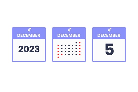 December 5 calendar design icon. 2023 calendar schedule, appointment, important date concept vector