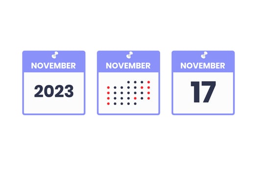 November 17 calendar design icon. 2023 calendar schedule, appointment, important date concept vector