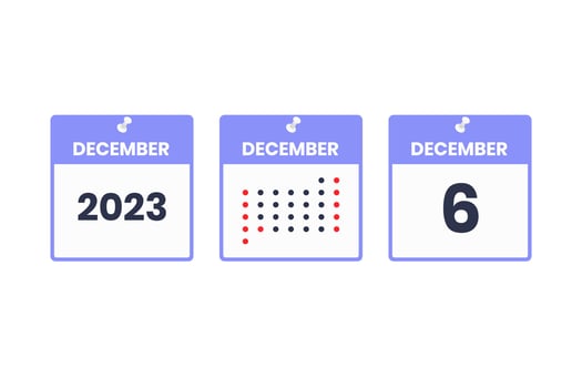 December 6 calendar design icon. 2023 calendar schedule, appointment, important date concept vector