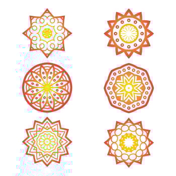 Set of round gradient mandala on white isolated background. vector