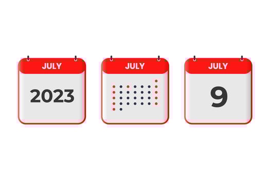 July 9 calendar design icon. 2023 calendar schedule, appointment, important date concept vector