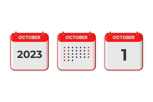 October 1 calendar design icon. 2023 calendar schedule, appointment, important date concept vector