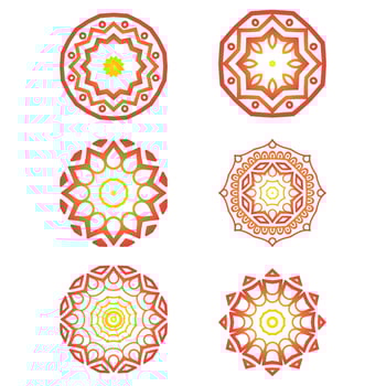 Set of round gradient mandala on white isolated background. vector
