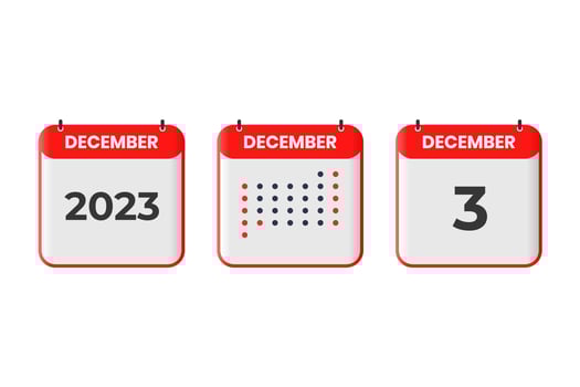 December 3 calendar design icon. 2023 calendar schedule, appointment, important date concept vector