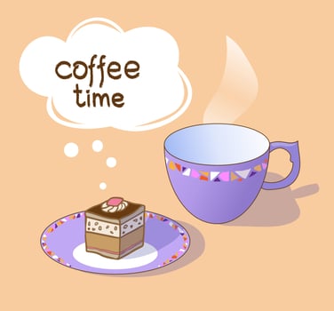 cup of coffee and a piece of cake. vector illustration