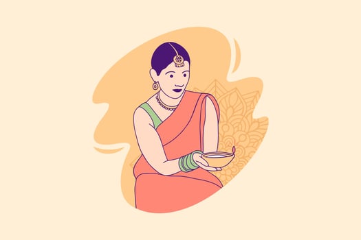 Illustrations beautiful indian woman holding diya lamp for Celebration Diwali Day Design concept vector