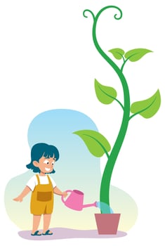 Girl Watering Plant vector
