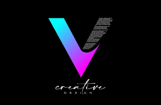 Purple V Letter Logo Design with Creative letter V made of Black text font Texture Vector