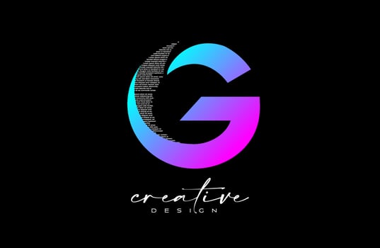 Purple G Letter Logo Design with Creative letter G made of Black text font Texture Vector