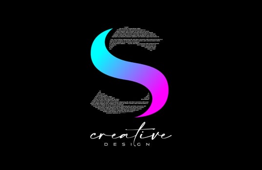 Purple S Letter Logo Design with Creative letter S made of Black text font Texture Vector