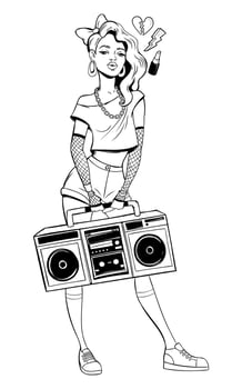 Woman in cartoon 80s-90s pop-art comic style. vector