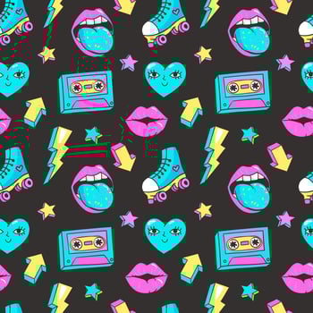 Seamless pattern in cartoon 80s-90s comic style. vector