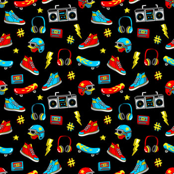 Seamless pattern in cartoon 80s-90s comic style. vector