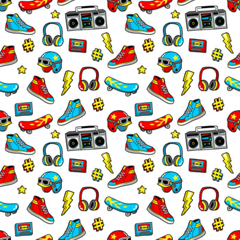 Seamless pattern in cartoon 80s-90s comic style. vector