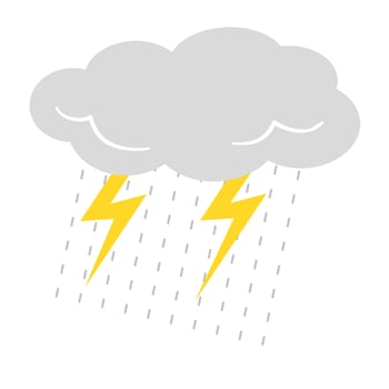 Rain with storm cloud and thunder, depression concept, flat vector illustration.