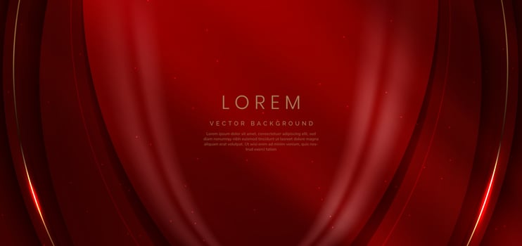 Abstract 3d curved red shape on red background with lighting effect and sparkle with copy space for text. Luxury design style. vector