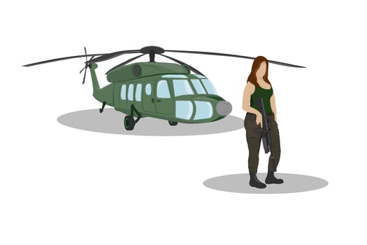 girl with combat helicopter vector