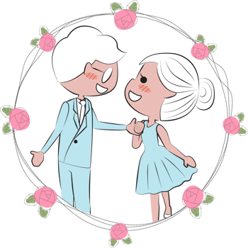 Valentine couple in doodle rose wreath frame png