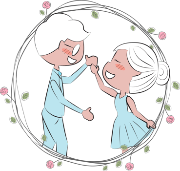Valentine couple in doodle rose wreath frame png