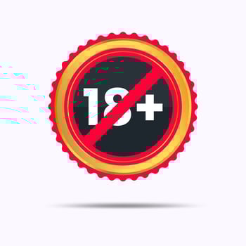 Under eighteen round sign adults only red 18 plus button vector