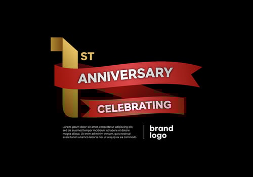 1 year anniversary logo in gold and red on black background vector