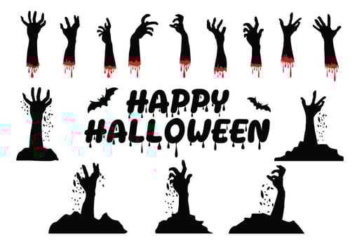 Happy Halloween , Text and Bats,Zombie hands , halloween theme , Vector illustration.