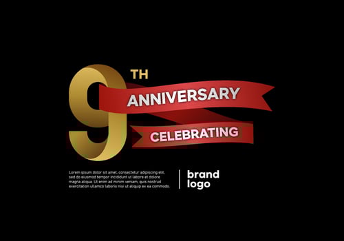 9 year anniversary logo in gold and red on black background vector
