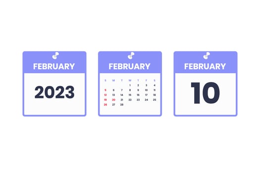 February calendar design. February 10 2023 calendar icon for schedule, appointment, important date concept vector