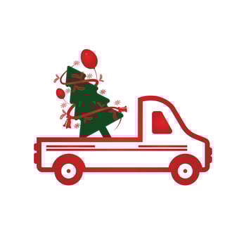 Old vintage red Christmas truck with pine tree. Vector illustration of an old vintage truck carrying a Christmas tree.