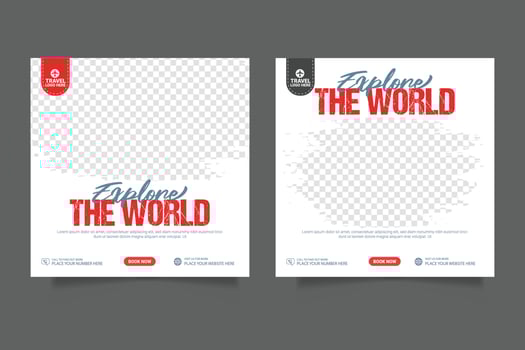 Social media post template for travel holiday tourism marketing and sale promo. tour advertising vector