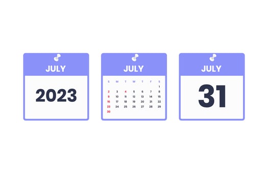 July calendar design. July 31 2023 calendar icon for schedule, appointment, important date concept vector