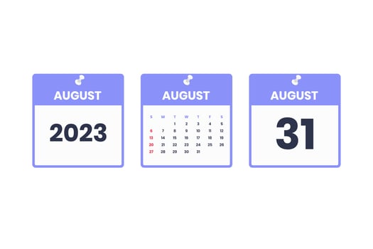 August calendar design. August 31 2023 calendar icon for schedule, appointment, important date concept vector