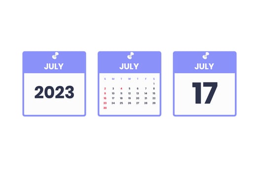 July calendar design. July 17 2023 calendar icon for schedule, appointment, important date concept vector