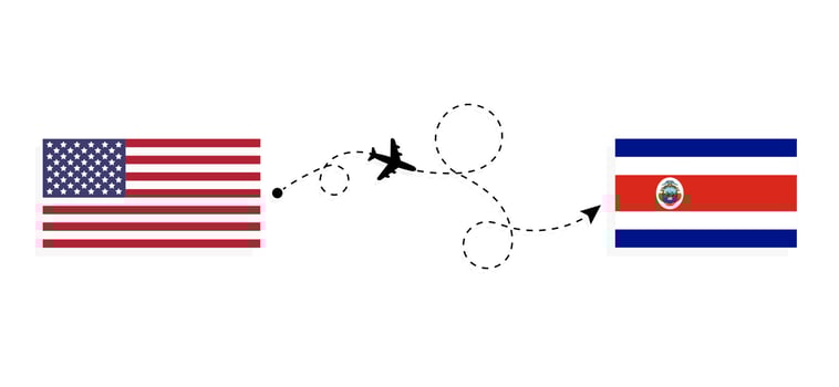 Flight and travel from USA to Costa Rica by passenger airplane Travel concept vector