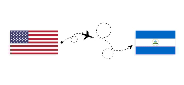 Flight and travel from USA to Nicaragua by passenger airplane Travel concept vector