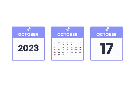 October calendar design. October 17 2023 calendar icon for schedule, appointment, important date concept vector